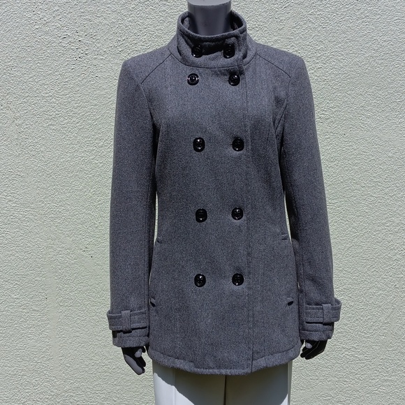 Guess Ladies (10) Button Grey Wool Blend Peaoat - Picture 6 of 16